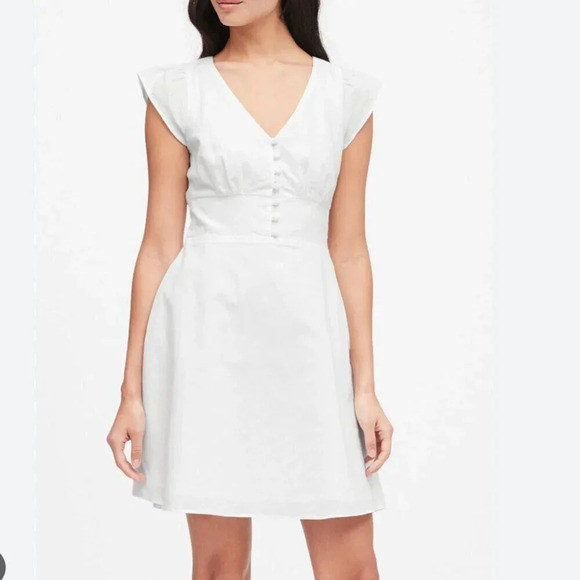 Banana Republic Linen Cotton Button Front Mini Dress White Size 12 - Picture 1 of 9